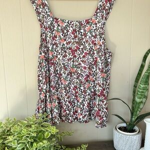 LOFT Floral Sleeveless Blouse - Red and Green